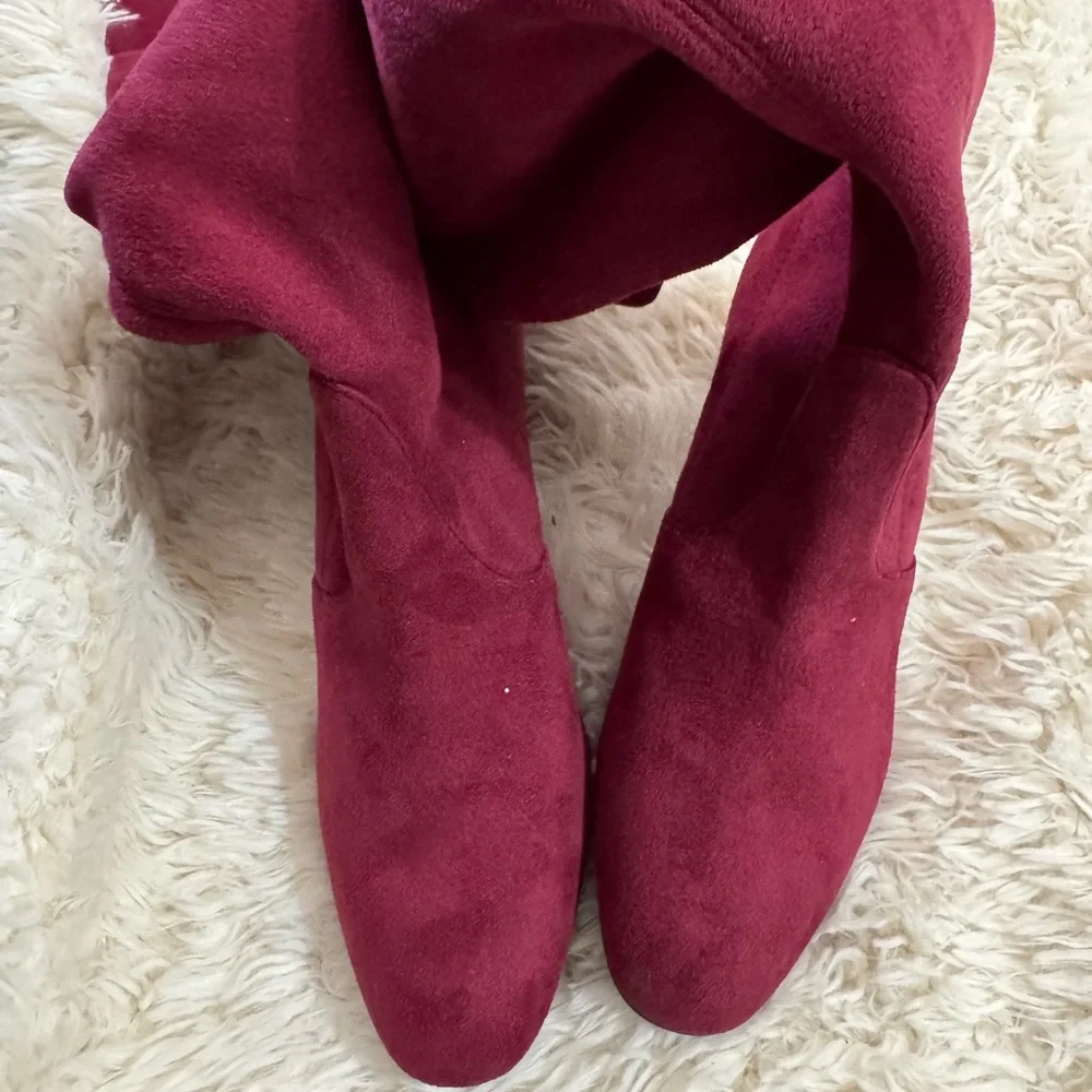 Stuart Weitzman Suede Over The Knee Burgundy Boots Sz 5